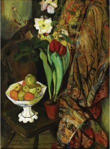 Nature Morte Aux Tulipes Et Compotier De Fruits