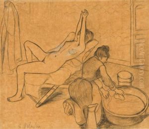 Adele Preparant Le Tub Et Ketty Aux Bras Leves by Suzanne Valadon