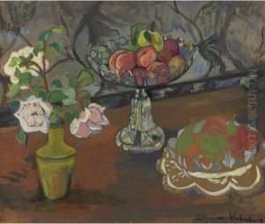 Nature Morte Au Bouquet De Roses, Compotiers De Fruits