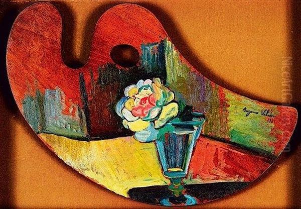 Rose Dans Un Verre, Peinte Sur Une Palette - view 1