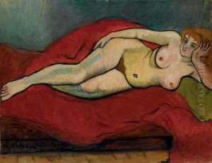 Nu Allonge A La Draperie Rouge