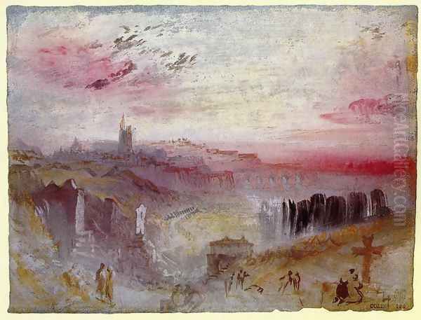 View over Town at Suset: a Cemetery in the Foreground - view 1