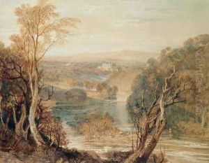 The River Wharfe with a distant view of Barden Tower