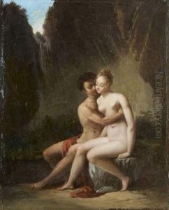 Couple Enlace Pres De La Cascade by Jacques Antoine Vallin