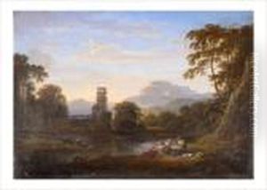 Une Dessinatrice Et Deux Jeunes Femmes Dans Le Parc D'une Villa Italienne by Jacques Antoine Vallin