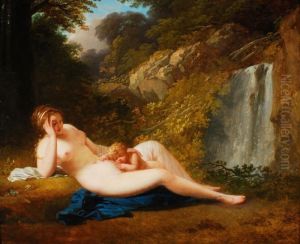 Venus Und Amor Vor Wasserfall by Jacques Antoine Vallin