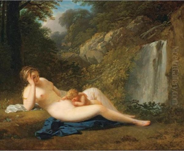 Nymphe Allongee Dans Un Paysage [
 ; Reclining Nymph With A Sleeping Child In A Wood ; Oil On Canvas] - view 1