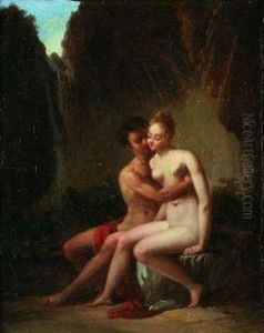 Un Jeune Couple Enlace Pres D'une Cascade by Jacques Antoine Vallin