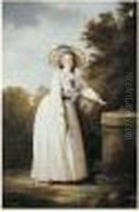 Portrait D'une Elegante Dans Un Jardin Montrant L'heure Sur Un Cadran Solaire
