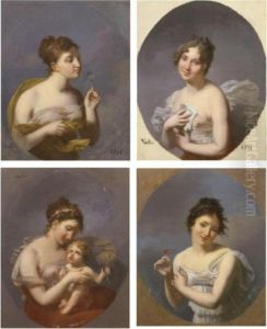 Portraits Of Women: A Set Of Four Paintings by Jacques Antoine Vallin
