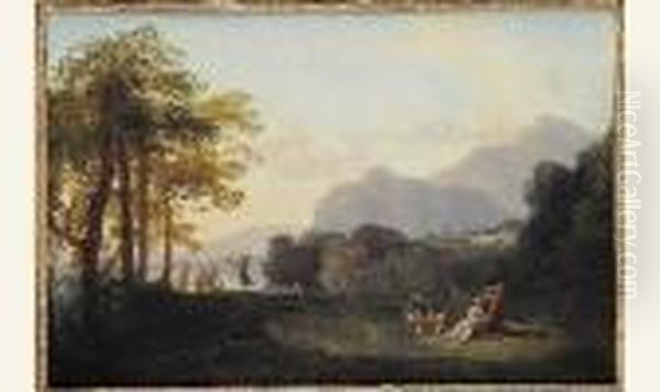 Bacchantes Dans Un Paysage Lacustre Panneau De Noyer Prepare, Une Planche, Renforce - view 1