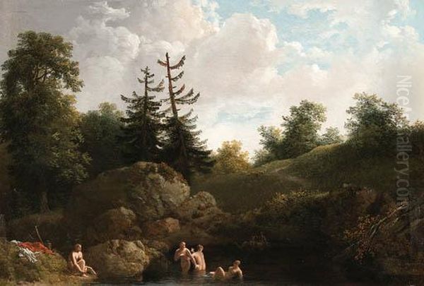 A River Landscape With Bathers - view 1