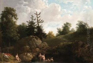 A River Landscape With Bathers