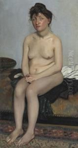 Nu Assis Sur Le Divan De L'atelier by Felix Edouard Vallotton