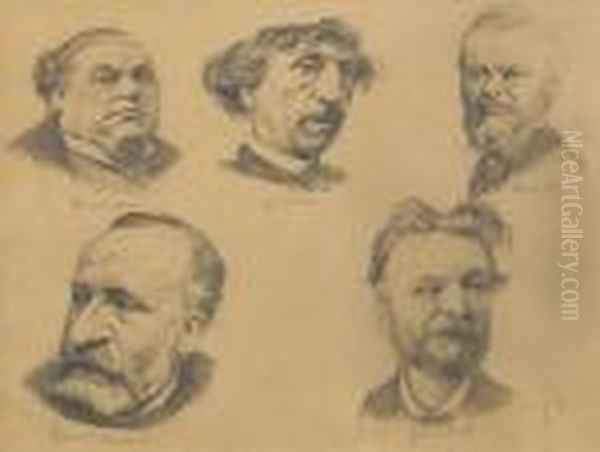 Cinq Portraits De Dumaine,
Charles Garnier, Jean Jacques Henner,pierre Puvis De Chavannes, Lucien
Victor Guirand Descevola - view 1