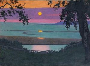 Coucher De Soleil A Grce, Ciel Orange Et Violet by Felix Edouard Vallotton