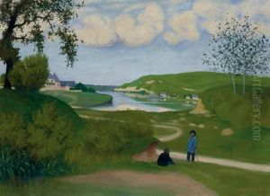 Paysage Avec Riviere Et Deux Figures by Felix Edouard Vallotton