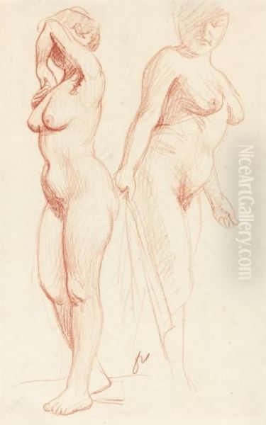Deux Nus Debout. - Studienblatt Mit Zwei Akten In Ganzer Figur. - view 1