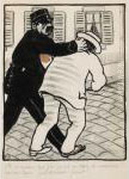 "v'la Un Cochon Que J'ai Pince En Train De S'asseoir Sur Un Bancfraichement Peint!"
Le Canard Sauvage, 23 Mai 1903 - view 1