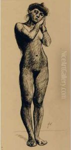 Modele Vers 1908. Dessin A La
Plume Et Encre Brune Sur Papier Contrecolle Sur Carton, Signe Fv En Bas A
Droite. 31 X 15 Cm. Certificat De Marina Ducrey, Reproduit Dans Le
Catalogue De L Oeuvre De Felix Vallotton by Felix Edouard Vallotton