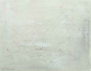 Mountainous Landscape with Town in Valley, c.1840 by Joseph Mallord William Turner