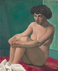 A Naked Young Lady, Seated On A Red Rug