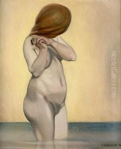 "baigneuse Dans L'eau Jusqu'a Mi-cuisses". by Felix Edouard Vallotton