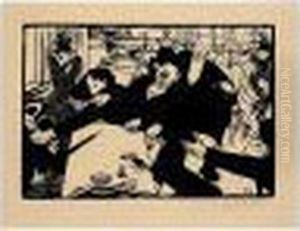 La Rixe Ou La Scene Au Cafe (vallotton/goerg 101a) by Felix Edouard Vallotton