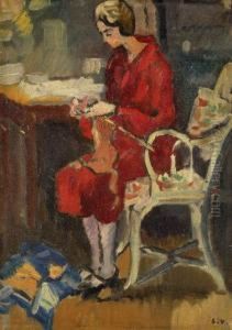 Madame Valtat Tricotant by Louis Valtat