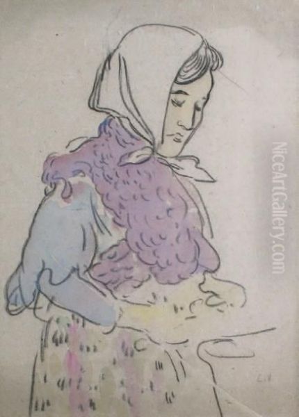 Jeune Paysanne A L'echarpe Violette - view 1