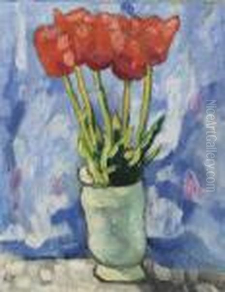 Tulipes Dans Un Vase Bleu - view 1