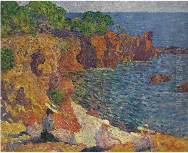 La Famille Bompart Sur Les Rochers Rouges A Agay Au Soleil - view 1