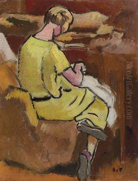 Femme En Jaune Cousant - view 1