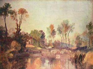 House at the river with trees and a sheep by Joseph Mallord William Turner
