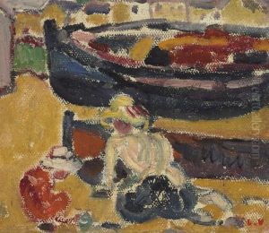 Femme Et Enfant Jouant Devant Les Barques Femme Et Enfant Jouant Devant Les Barques
