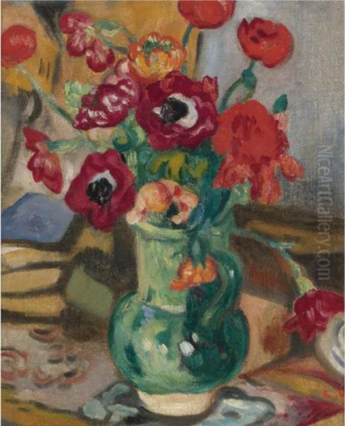Pichet Vert Aux Anemones - view 1
