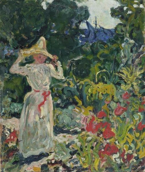 Layd With A White Hat In The Garden. - view 1
