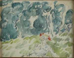 French, - Woman On Ahillside