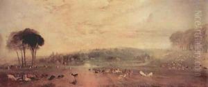 The lake, Petworth, sunset and goats by Joseph Mallord William Turner