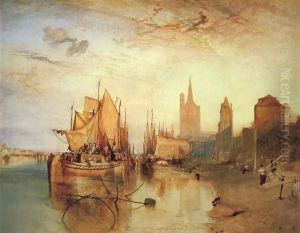 Cologne The Arrival of a Packed Boat Evening 1826