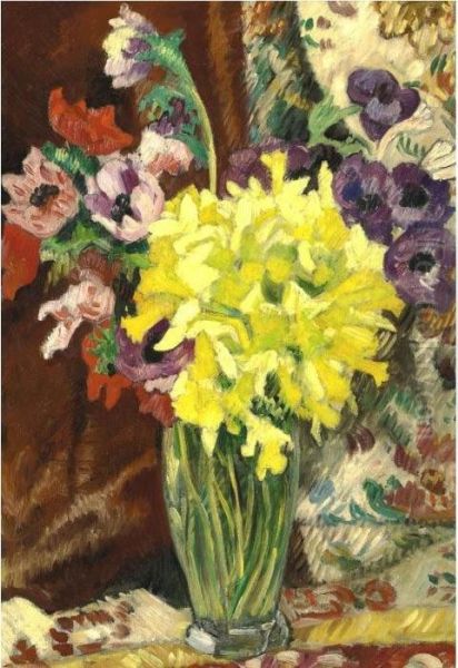Anemones Et Jonquilles Au Vase De Cristal - view 1