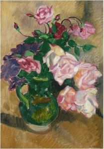 Bouquet De Roses A La Cruche Verte