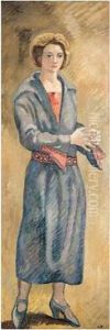 Femme En Bleu (portrait De Mme Valtat Debout, Les Mains Jointes A Gauche) by Louis Valtat
