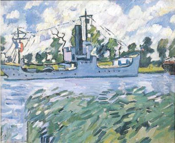Huile Sur Toile Mono-grammee Du Cachet D'atelier En Bas A Droite - view 1