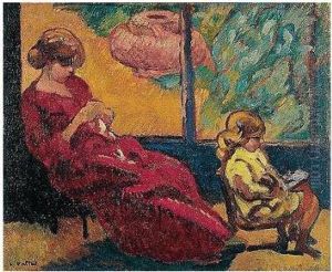 Madame Valtat Cousant Et Son Fils Jean