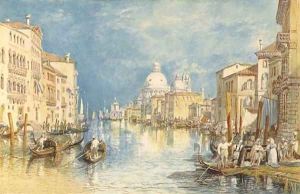 The Grand Canal, Venice, with gondolas and figures in the foreground by Joseph Mallord William Turner