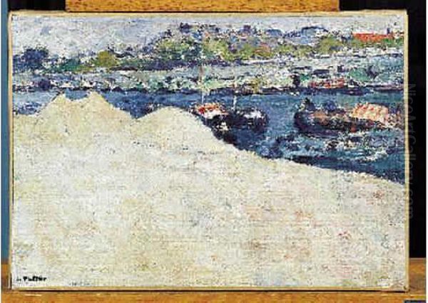 Sabliere Sur Les Quais De La
Seine A Paris. Huile Sur Toile. Porte Le Timbre De La Signature En Bas A
Gauche - view 1