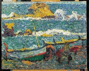 Barques Sur La Greve. Huile Sur Toile Porte Le Cachet De La Signature En Bas A Gauche by Louis Valtat