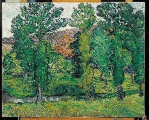 Peupliers Au Bord Du Ruisseau. Huile Sur Toile Signee En Bas A
 Droite