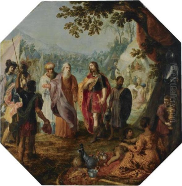 Moses, Pinehas And Eleazar
Meeting Officers Of The Army, A Seatedwoman With Two Young Children In
The Foreground, Surrounded Byjewellery And Other Precious Materials, A
View Of The Army Campbeyond - view 1